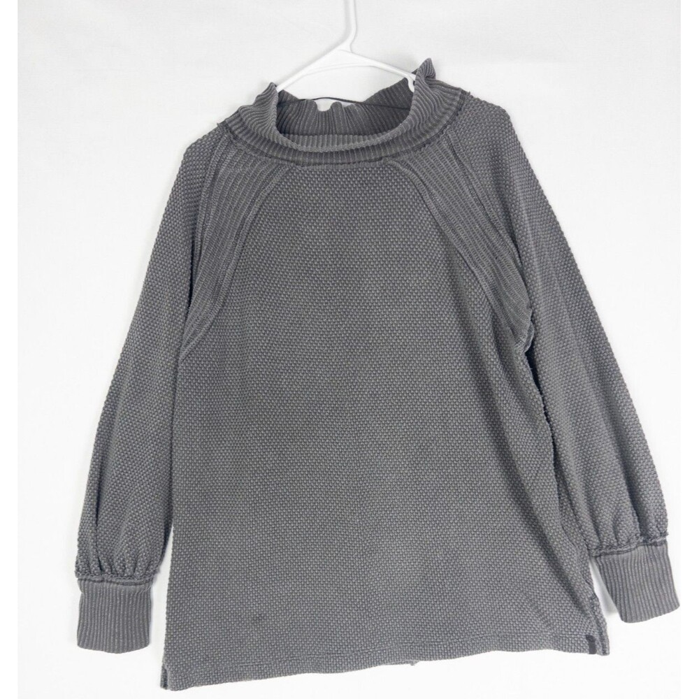 We The Free Sweater Womens XS Gray Textured Knit Oversized Pullover Cotton Blend
